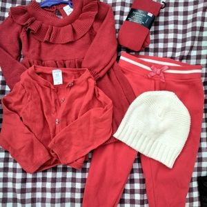 Carter's dress and sweater...9 and 12 months.dip pants red tights white hat.🎄